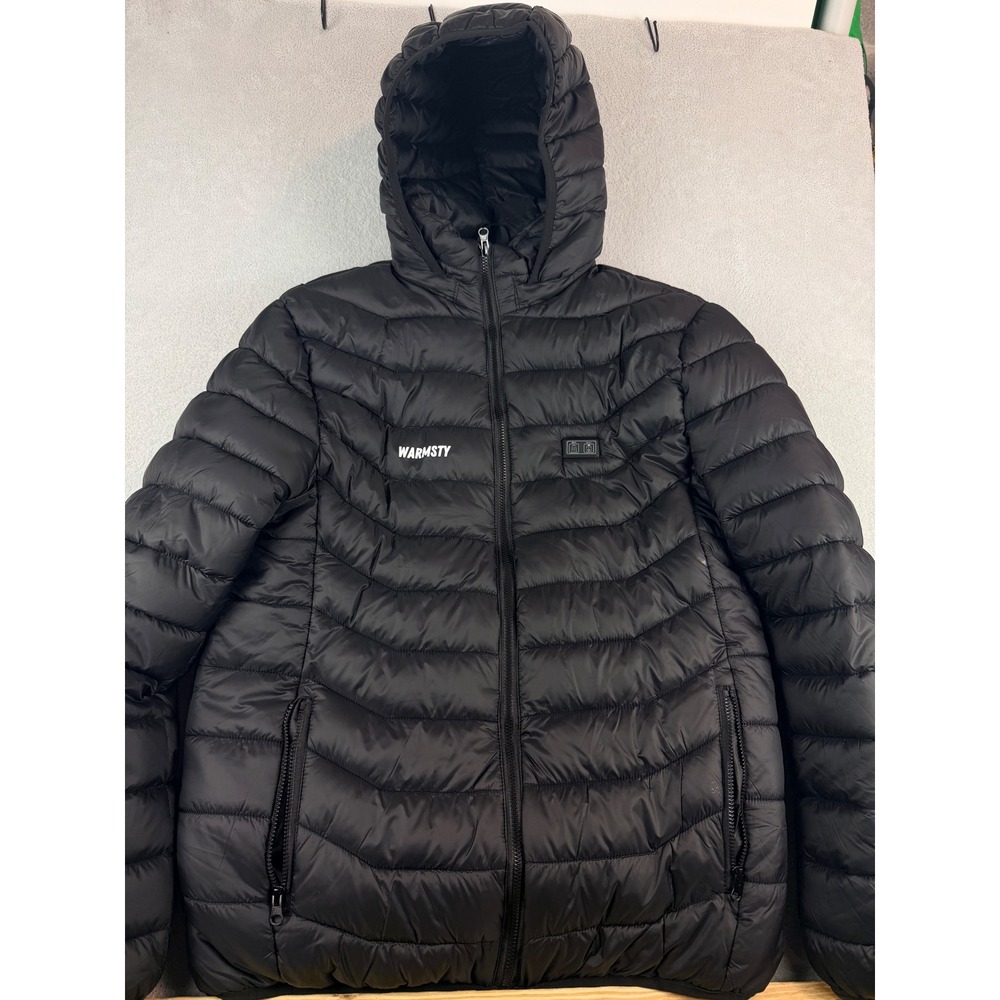 WARMSTY Heated USB Puffer‎ Jacket 5XL Hooded Black Full Zip BATTERY NOT INCLUDED